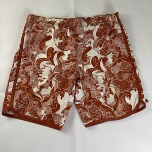 American Eagle Swim Trunks Men’s Brown Pattern Board Shorts Tropical Beach Sz.M